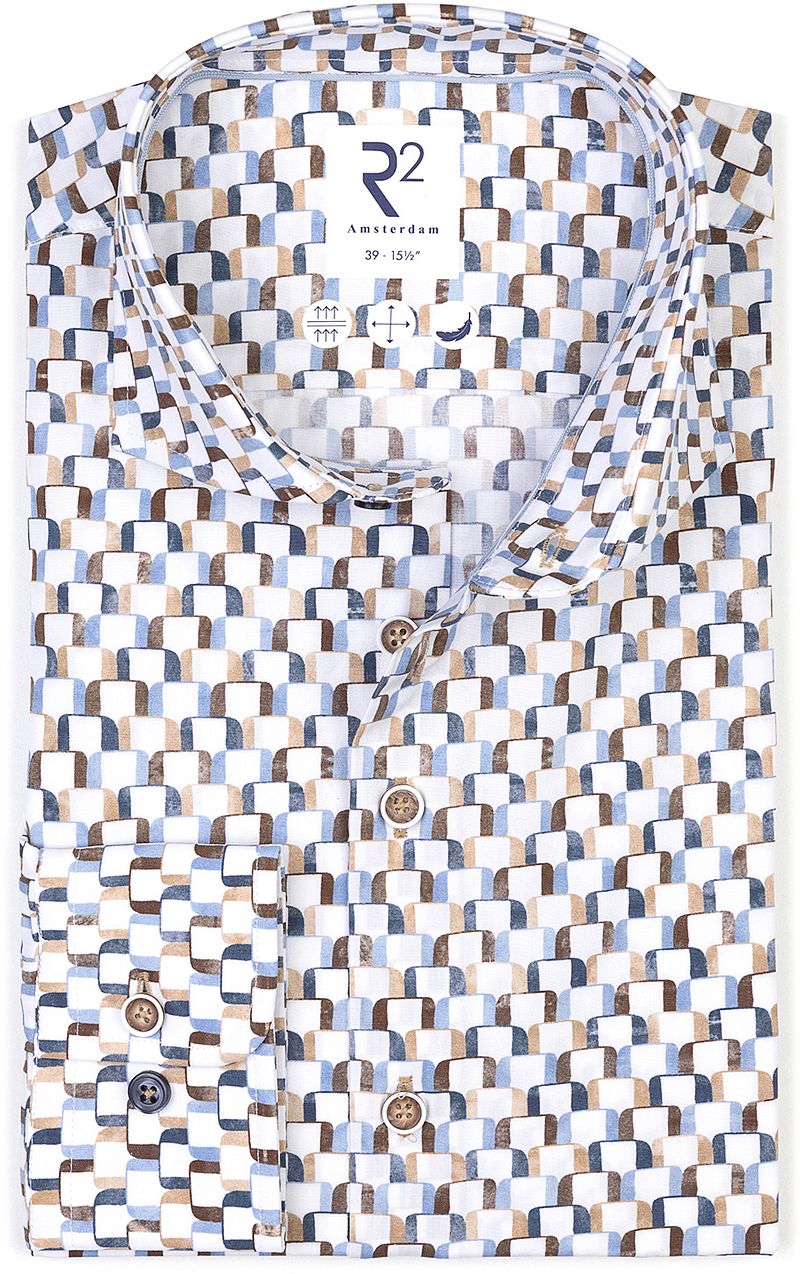 R2 Amsterdam R2 Poplin Overhemd Extra Lange Mouwen Carseat-Print Multicolor