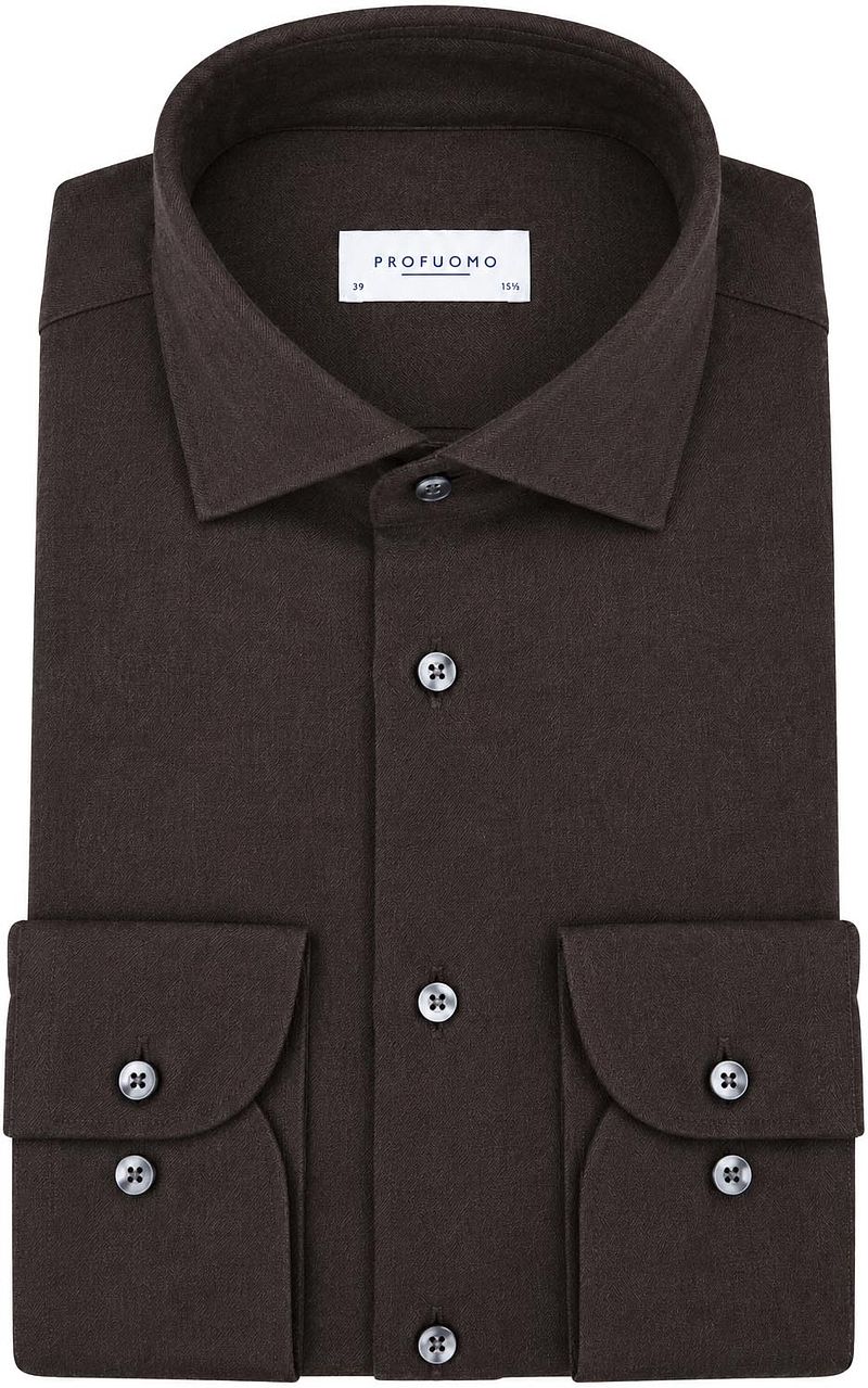 Profuomo Overhemd Brushed Twill Bruin