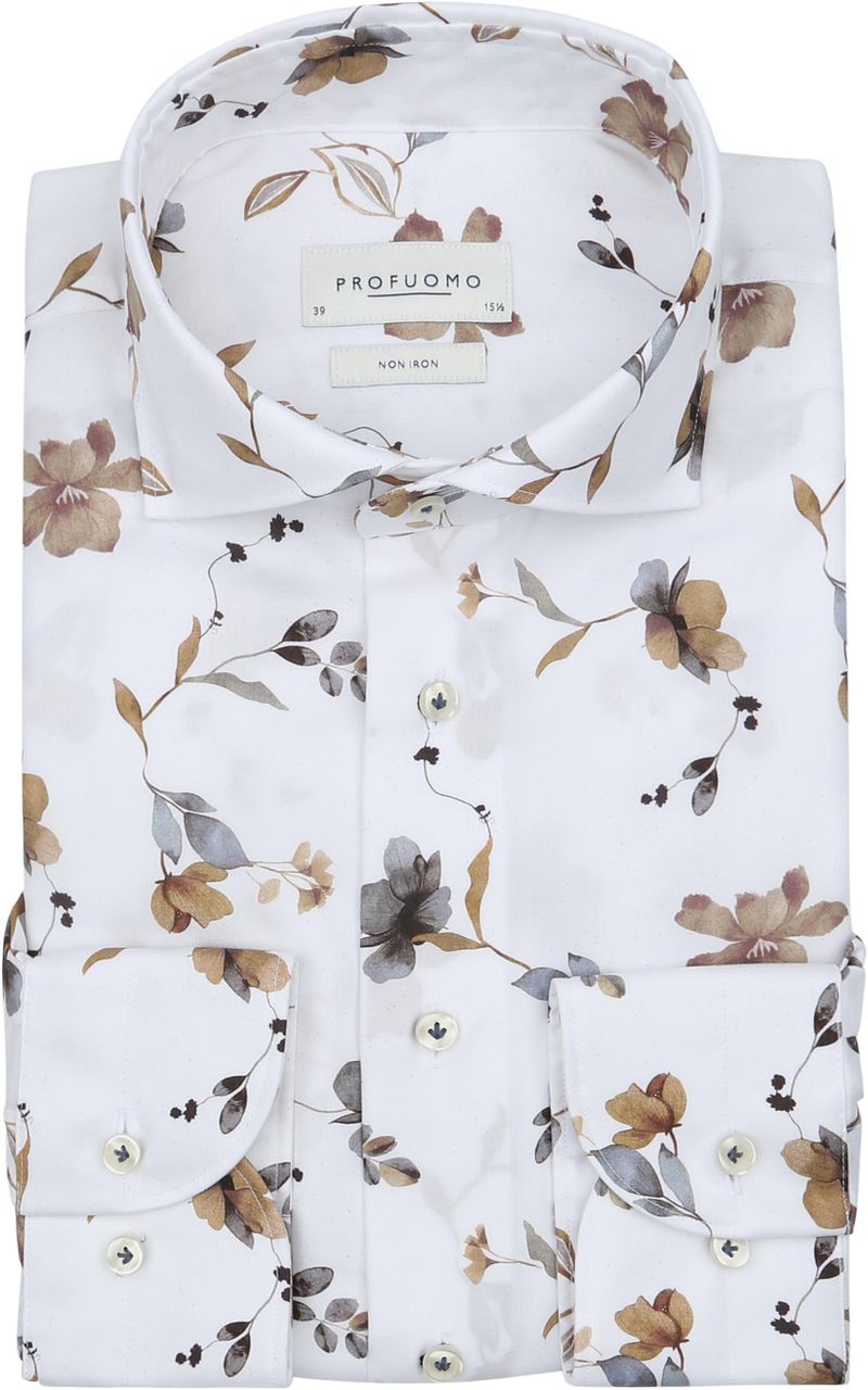 Profuomo Twill Overhemd Bloem Wit