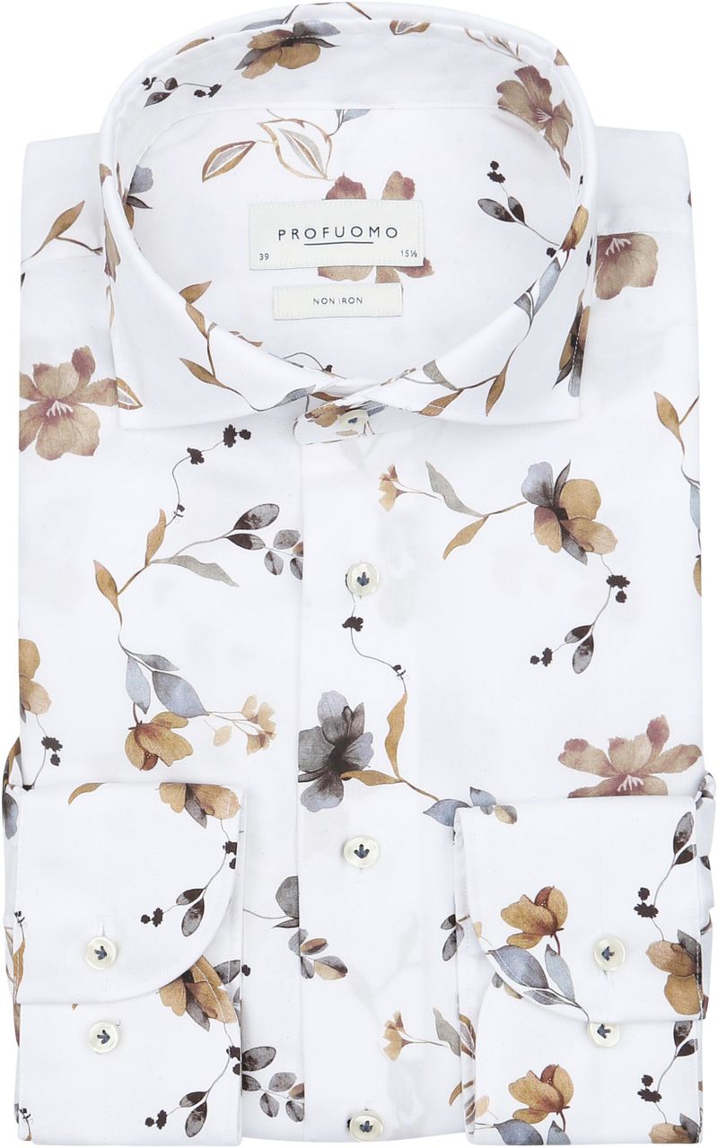 Profuomo Twill Overhemd Bloem Wit