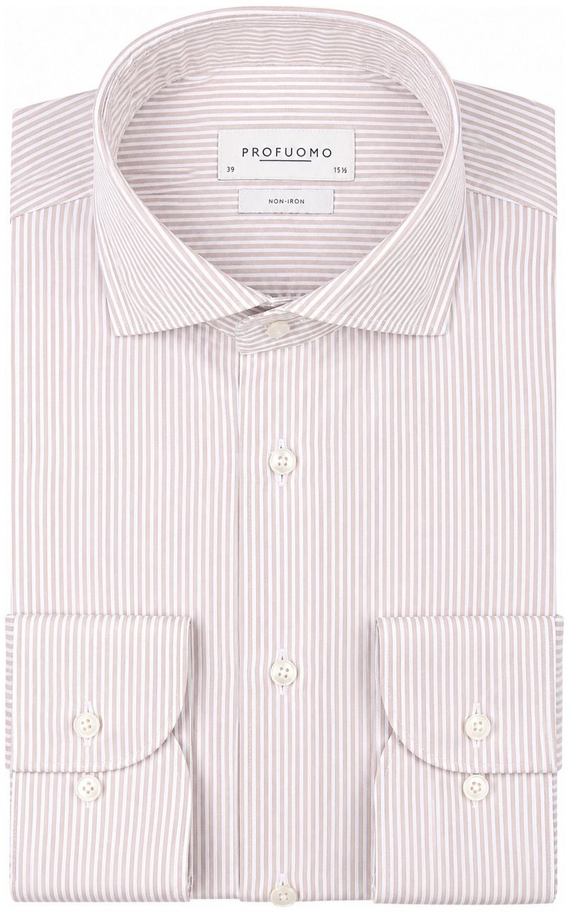 Profuomo Twill Overhemd Strepen Beige