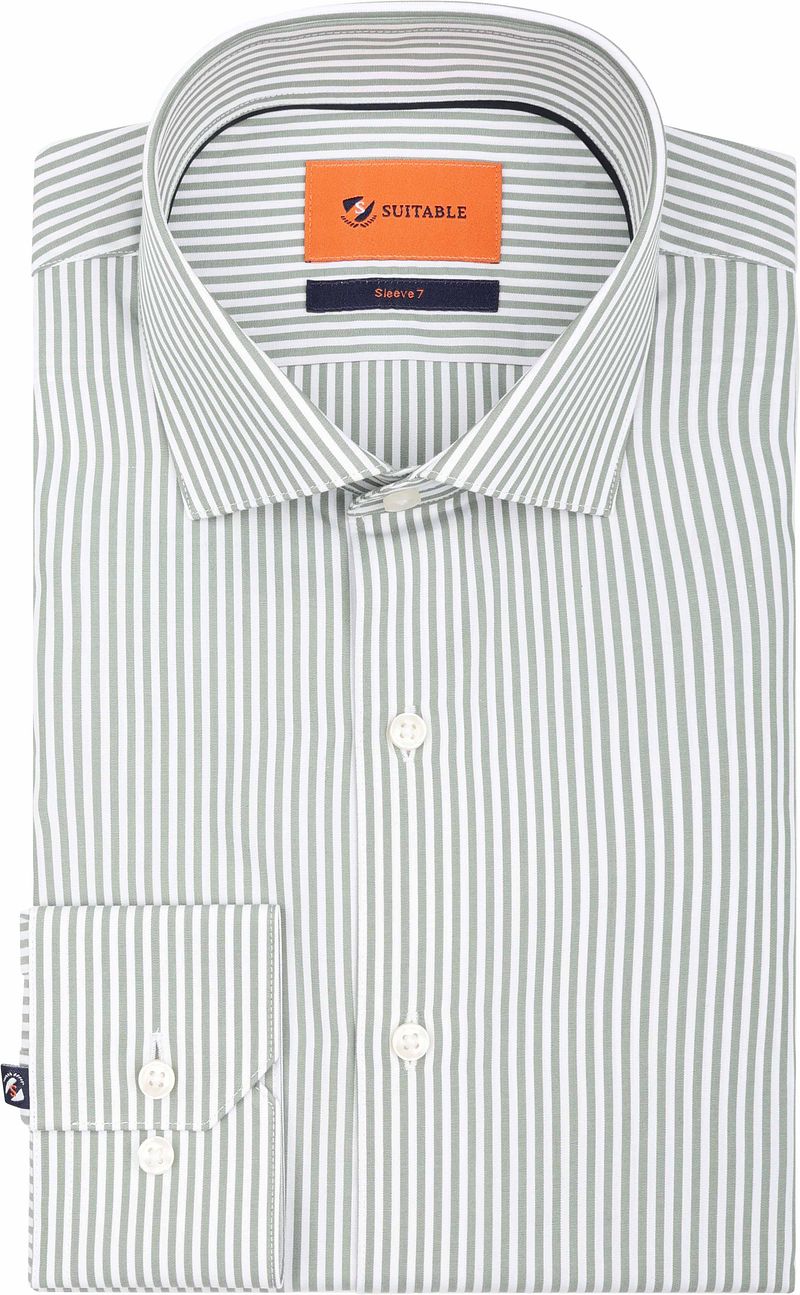 Suitable Twill Overhemd Extra Lange Mouw Streep Groen