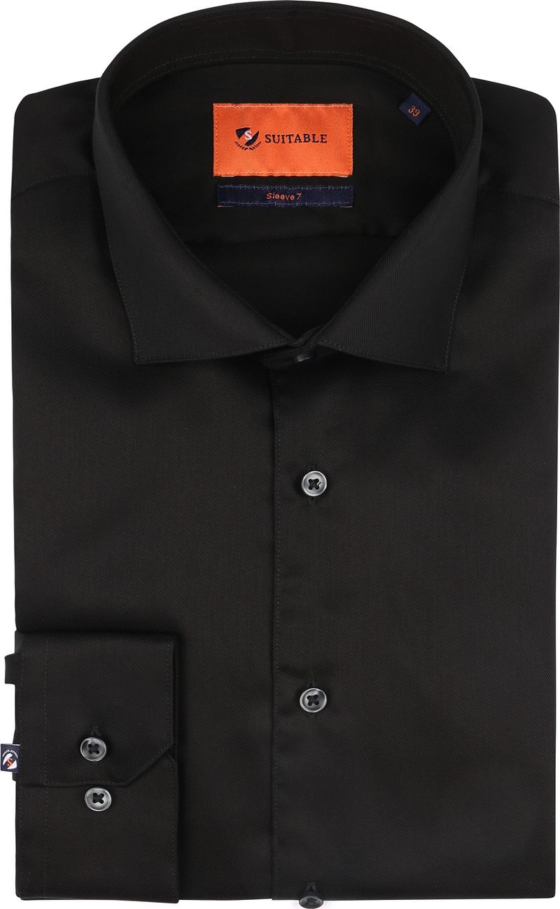 Suitable Overhemd Extra Lange Mouwen Twill Zwart