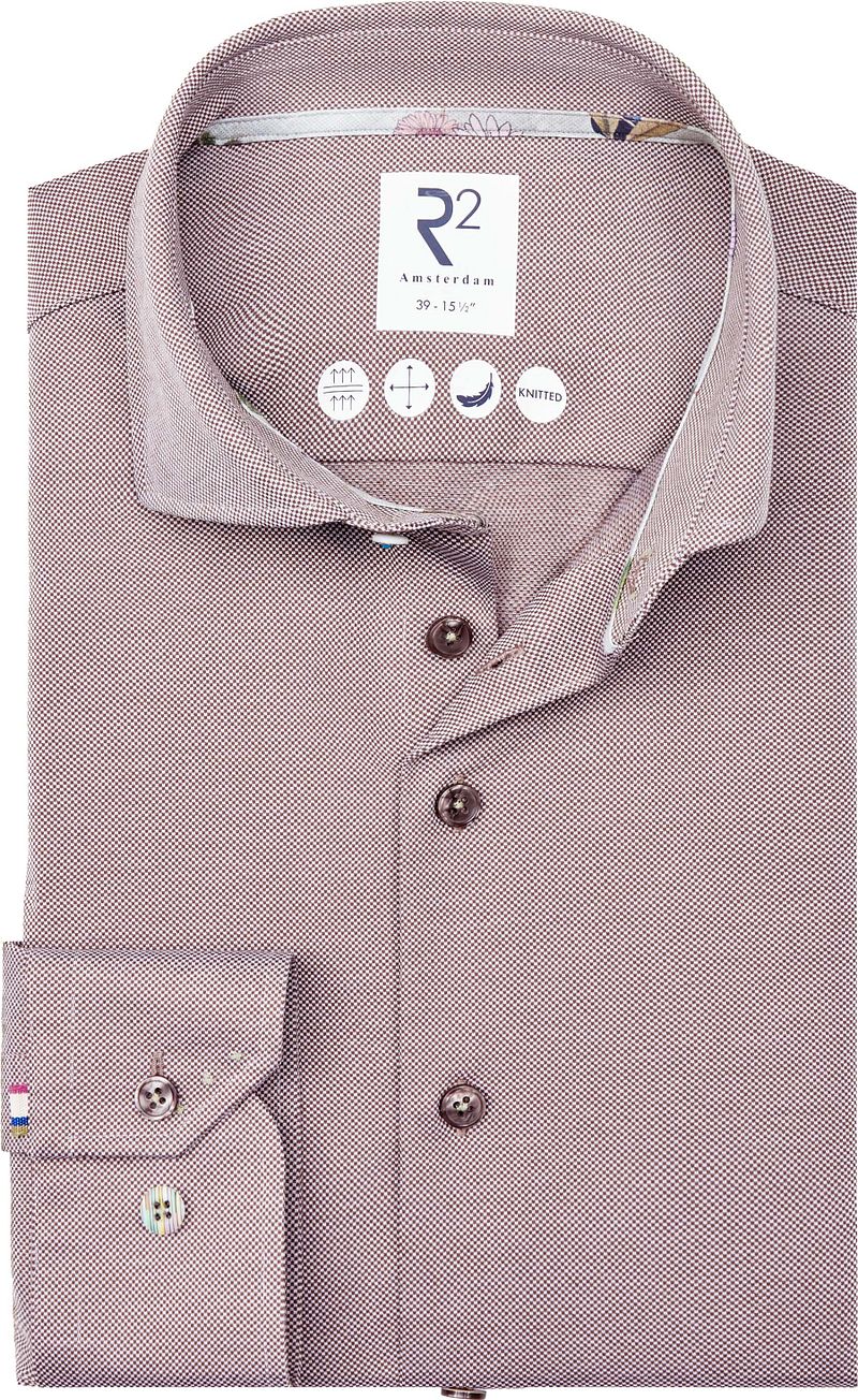R2 Japanese Knitted Hemd Kontrast Braun - Größe 38 (S)