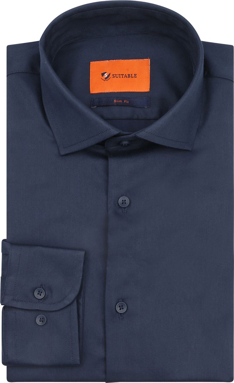 Suitable Satin Overhemd Marine