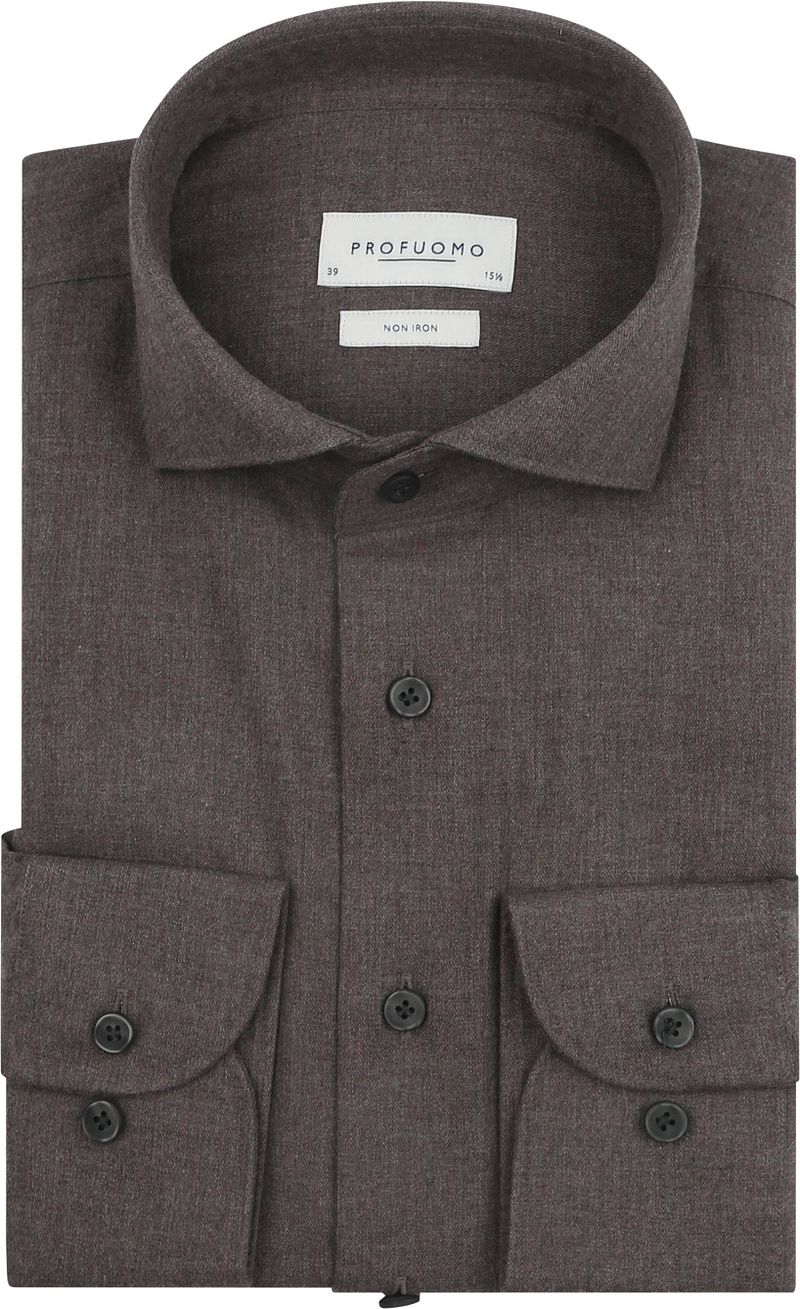 Profuomo Overhemd Peached Twill Flanel Bruin