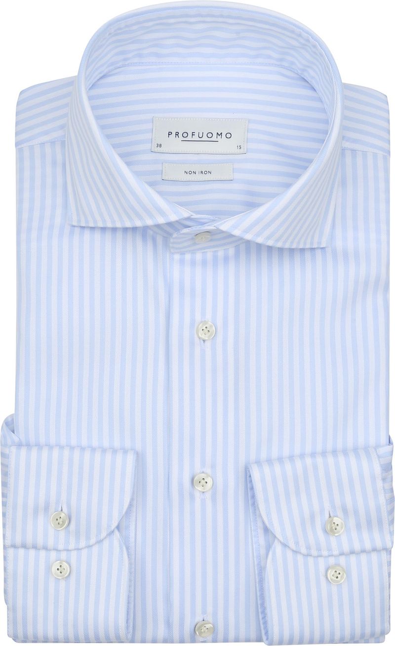 Profuomo Twill Overhemd Strepen Lichtblauw