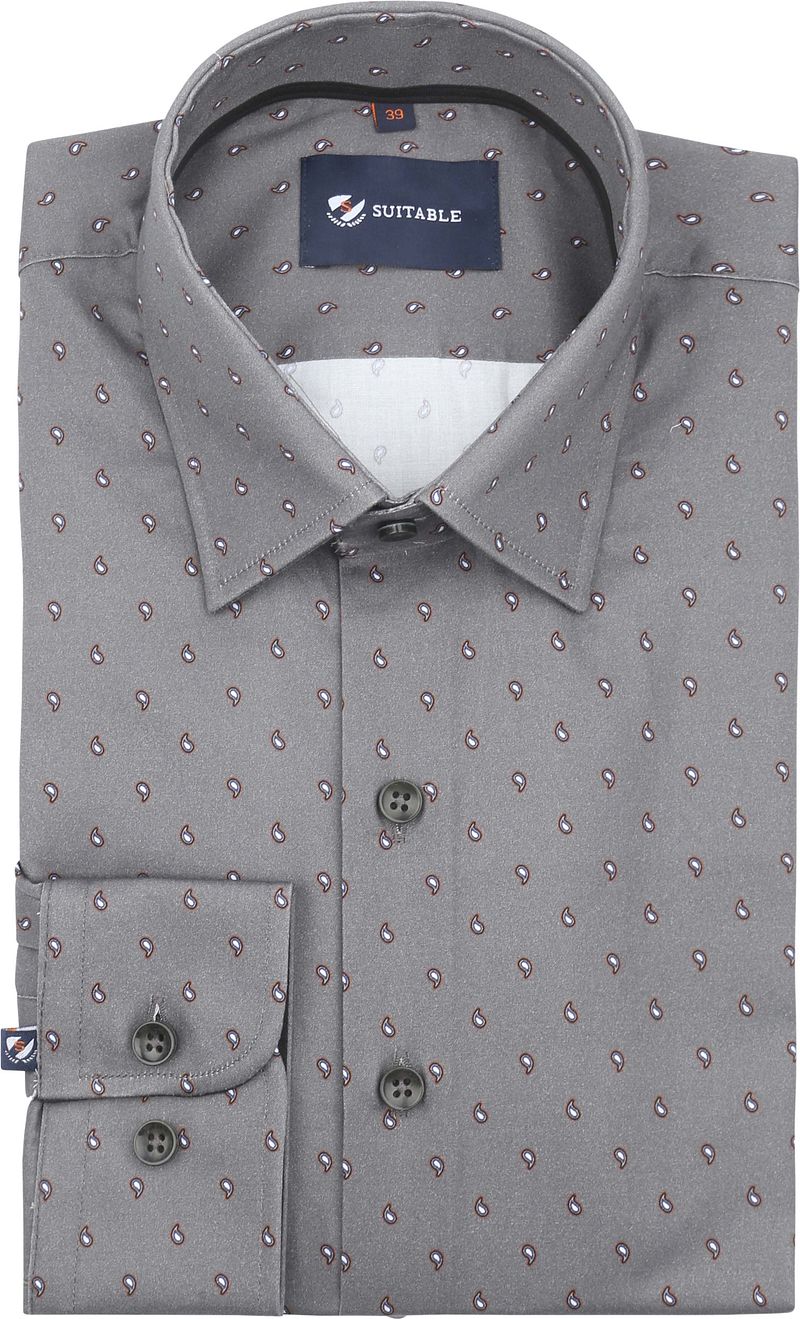 Suitable Paisley Hemd Anthrazit - Größe 38 (S)