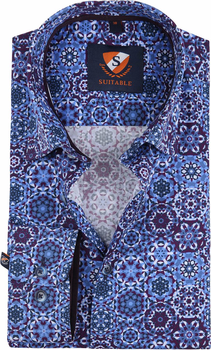 Suitable Hemd Blau Lila Dessin - Größe 40