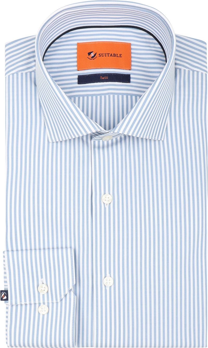 Suitable Twill Overhemd Streep Blauw