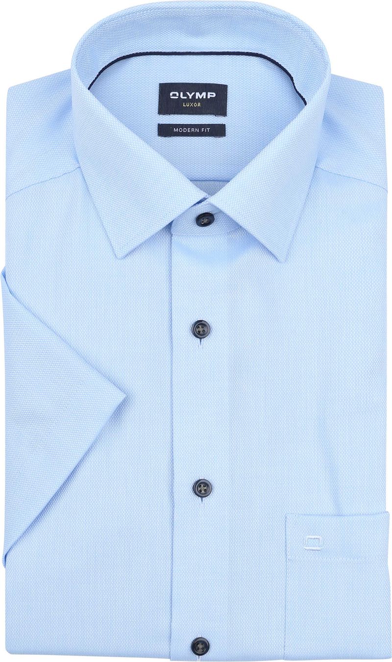 Olymp Luxor Short Sleeve Overhemd Structure Lichtblauw
