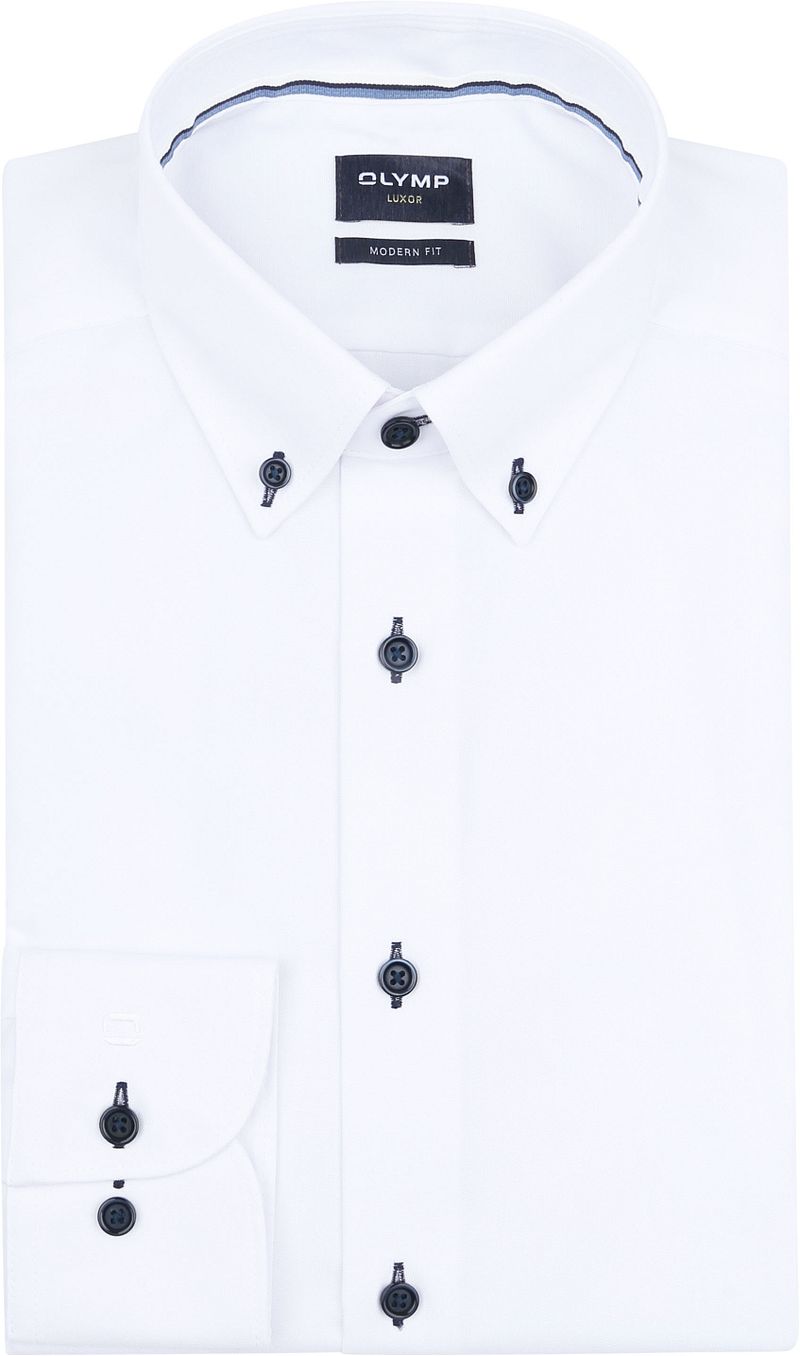 Olymp Luxor Overhemd Contrast Buttons Wit