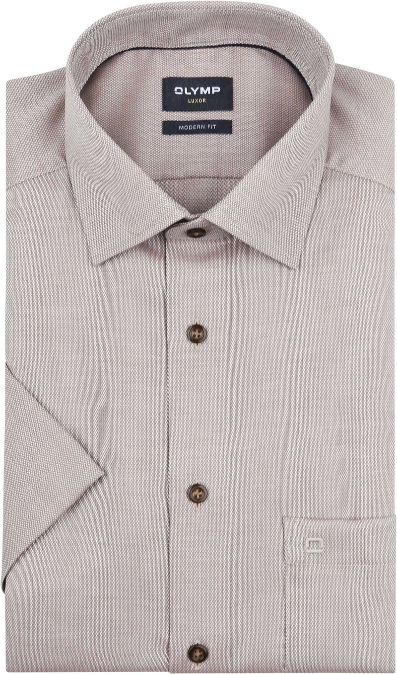 Olymp Luxor Short Sleeve Overhemd Structure Taupe