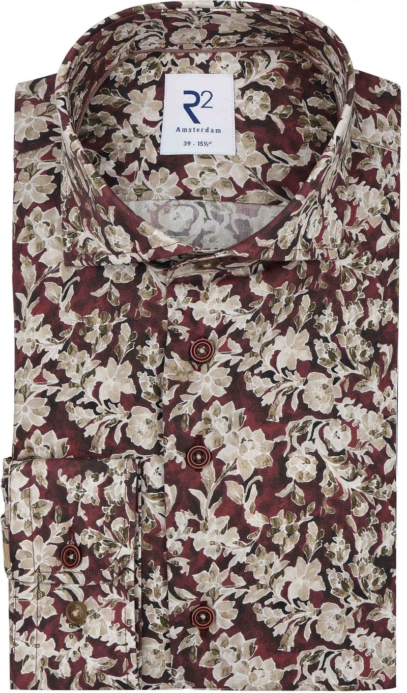 R2 Amsterdam R2 Poplin Overhemd Print Bordeaux