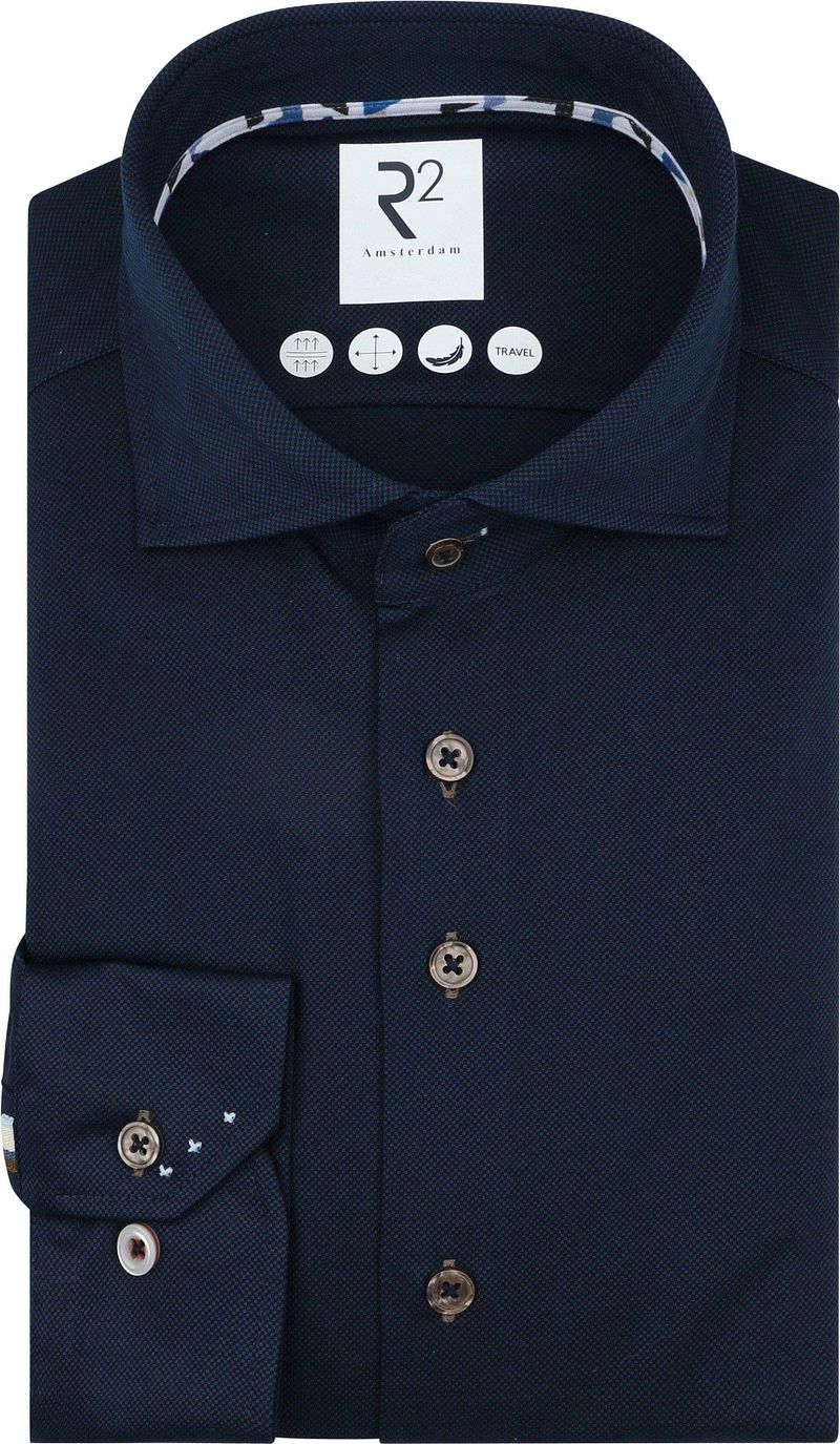 R2 Amsterdam R2 Overhemd Technical Knitted Dobby Navy
