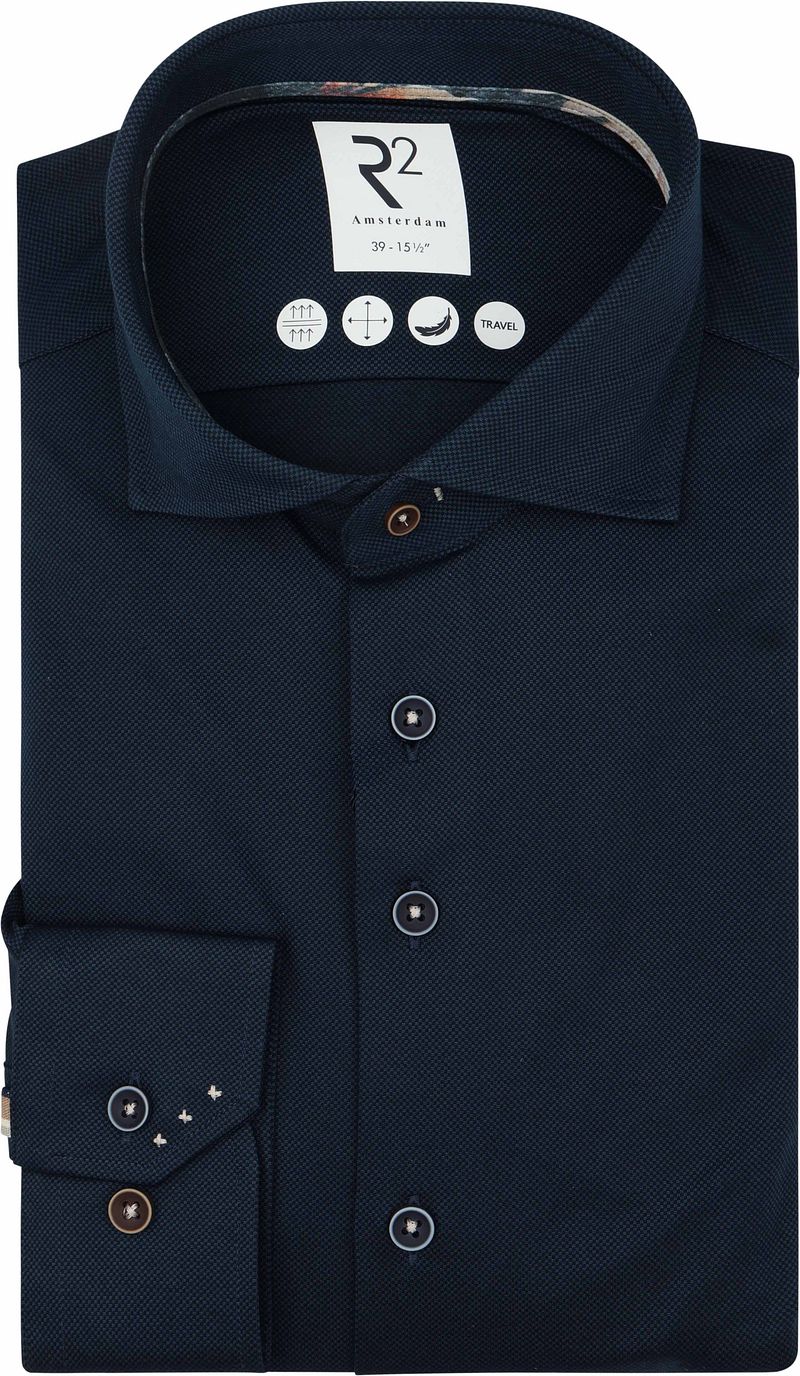 R2 Amsterdam R2 Overhemd Knitted Dobby Navy