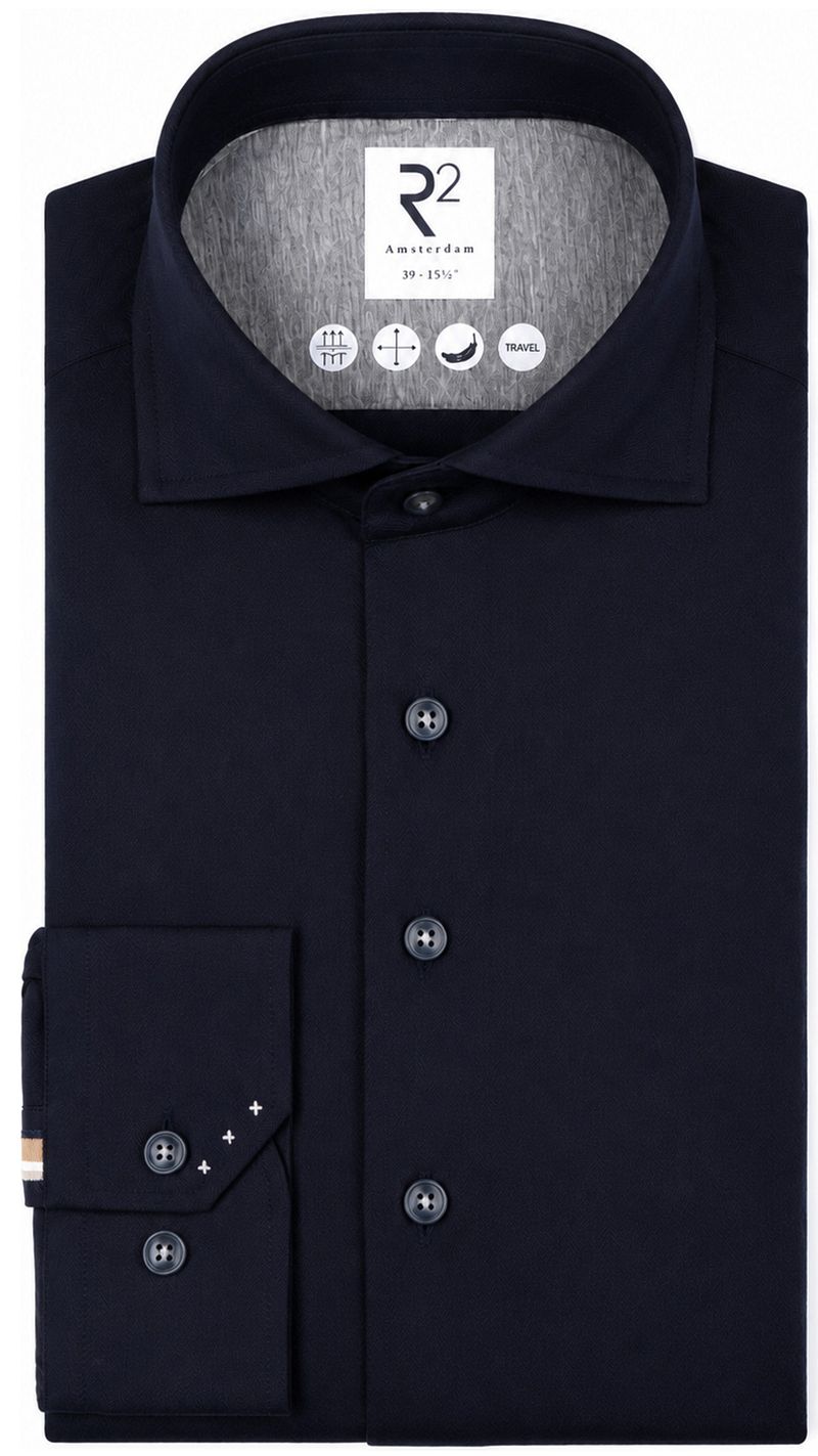 R2 Amsterdam R2 Overhemd Knitted Herringbone Navy