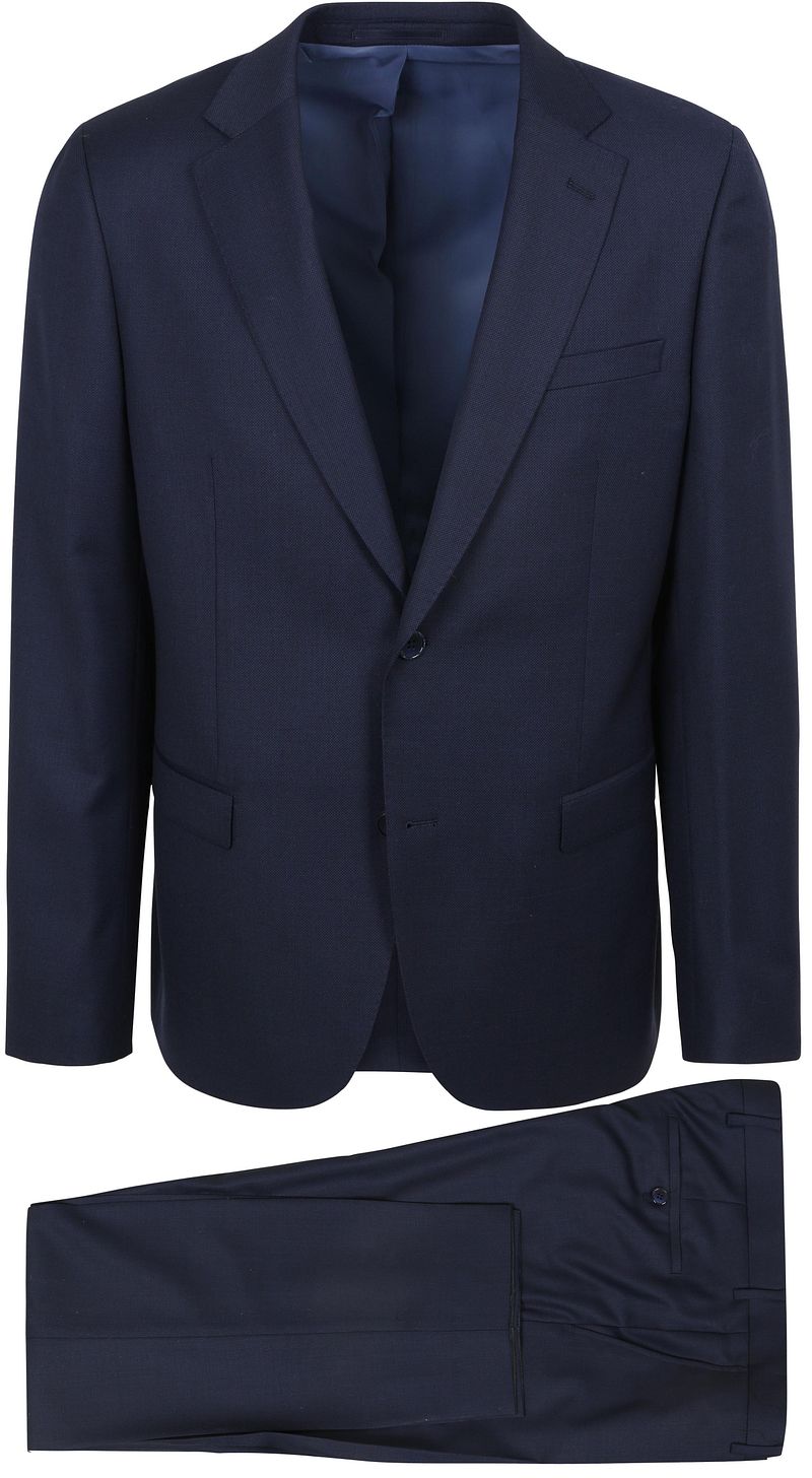 Suitable Kostuum Birds Eye Wol Donkerblauw