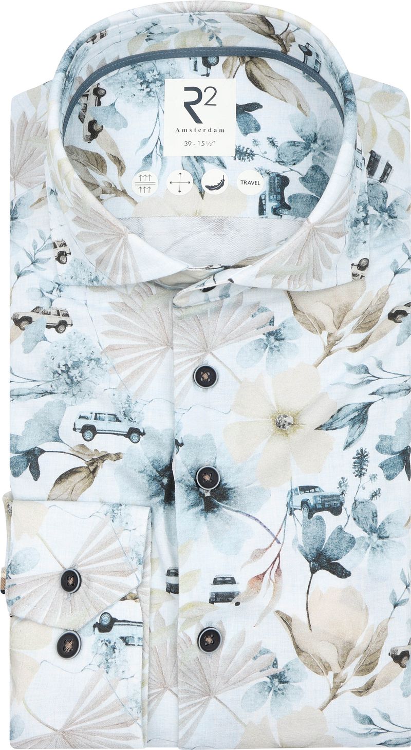 R2 Amsterdam R2 Overhemd Knitted Sorona Bloemenprint Beige