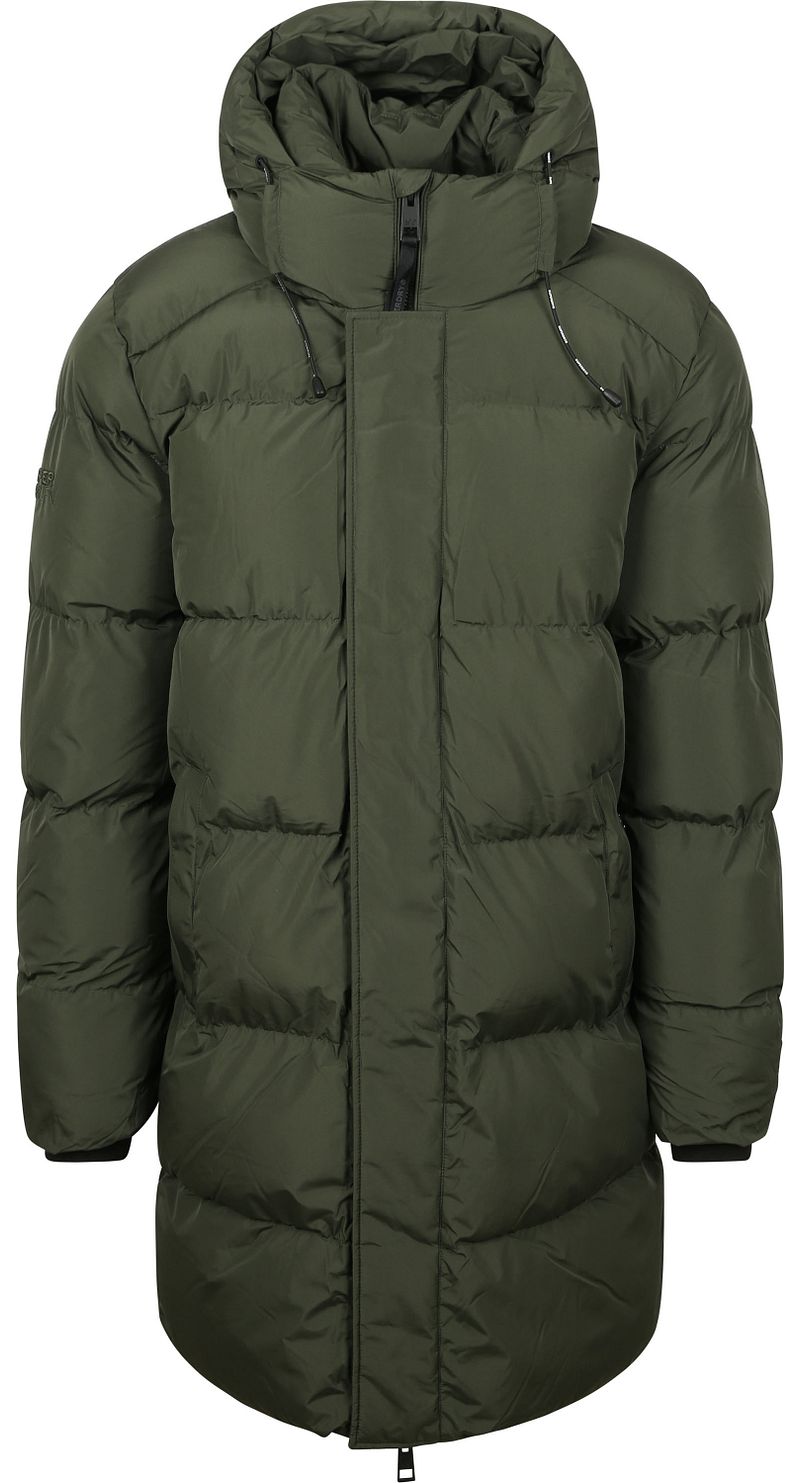 Superdry Lange Pufferjacke Hooded Moosgrün - Größe M günstig online kaufen