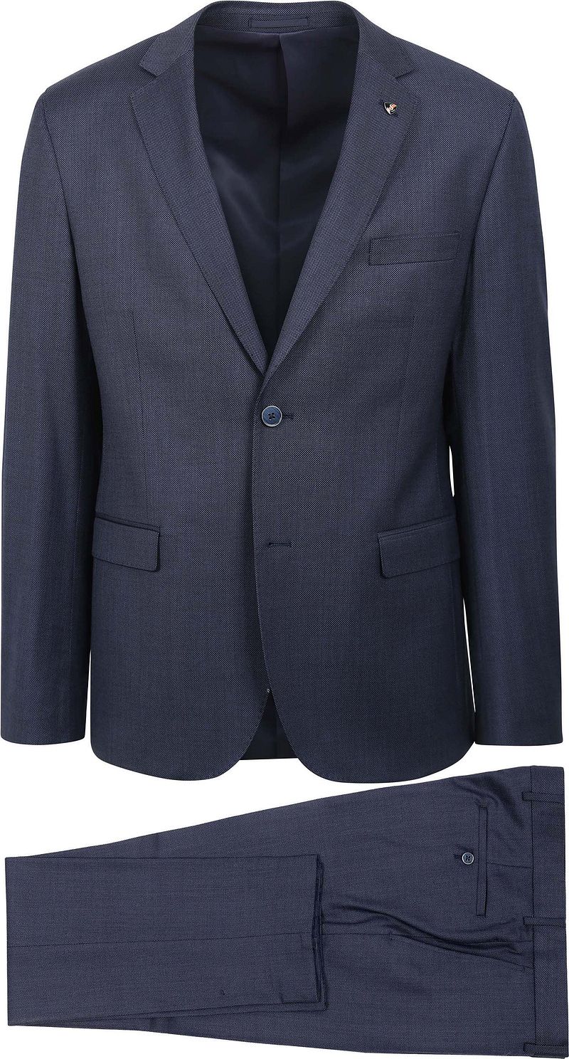 Suitable Kostuum Lucius Birdseye Wol Donkerblauw
