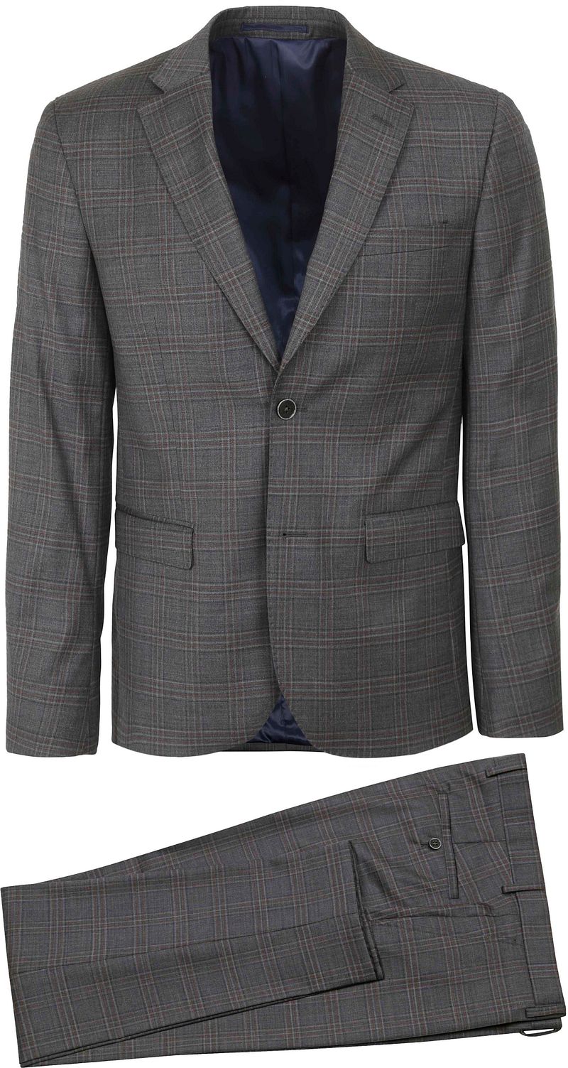 Suitable Anzug Toulon Wolle Check Grau Braun - Größe 50