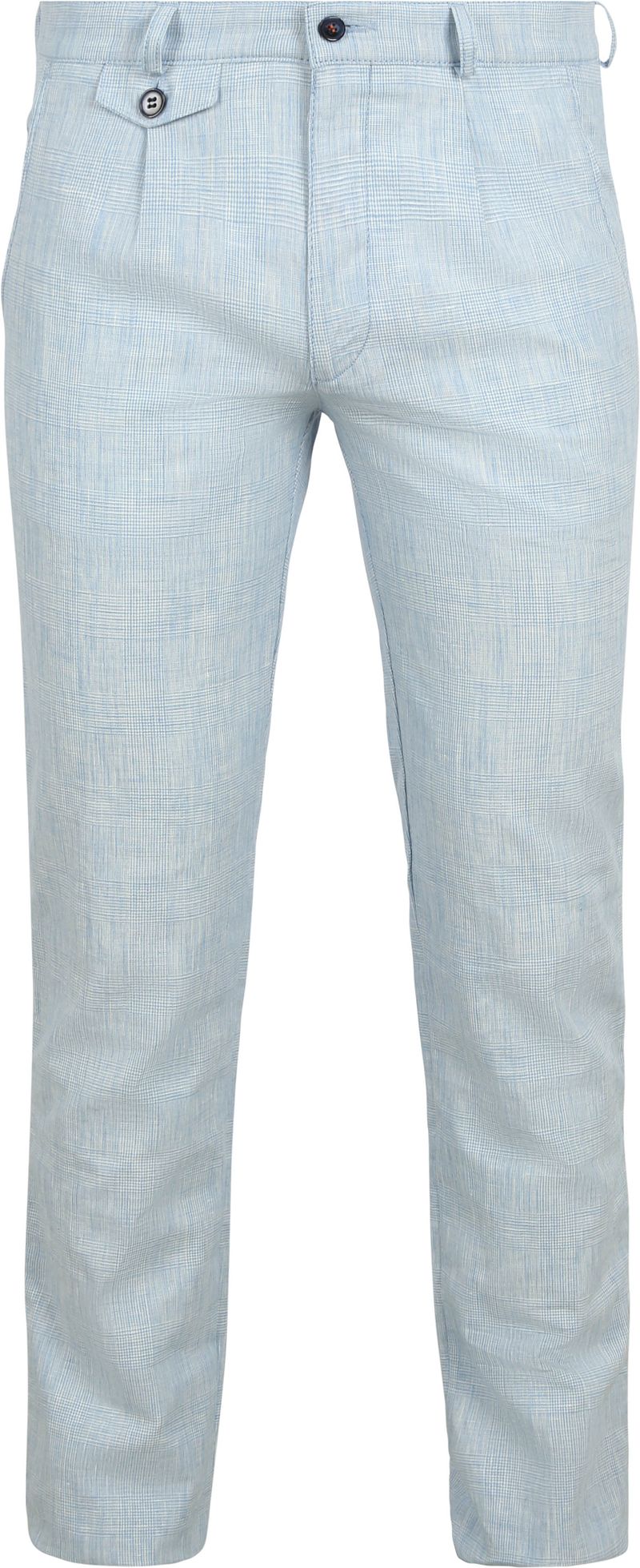 Suitable Chino Pico Pleat Cotton Linen Glencheck Lichtblauw