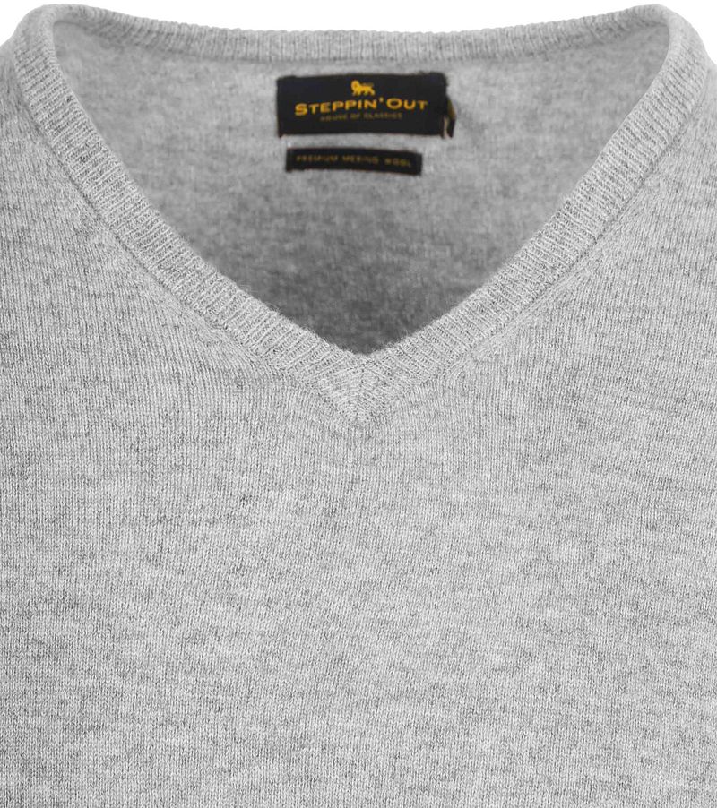 Steppin' Out Pullover V-Ausschnitt Merinowolle Mid Grau - Größe 3XL günstig online kaufen