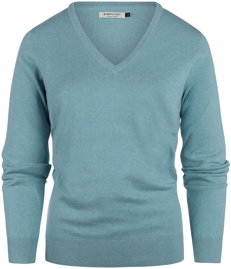 Steppin' Out Pullover Damen Cashmere V-Ausschnitt Turquoise - Größe S