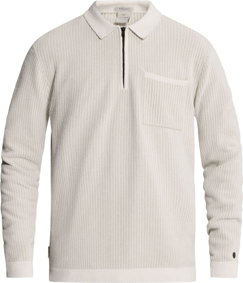 Cast Iron Longsleeve Half-Zip Polo Chenille White Down