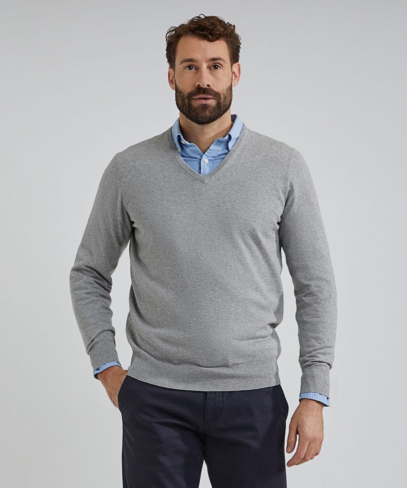 Steppin' Out Pullover Cotton Cashmere V-Ausschnitt Melange Grau - Größe 3XL günstig online kaufen