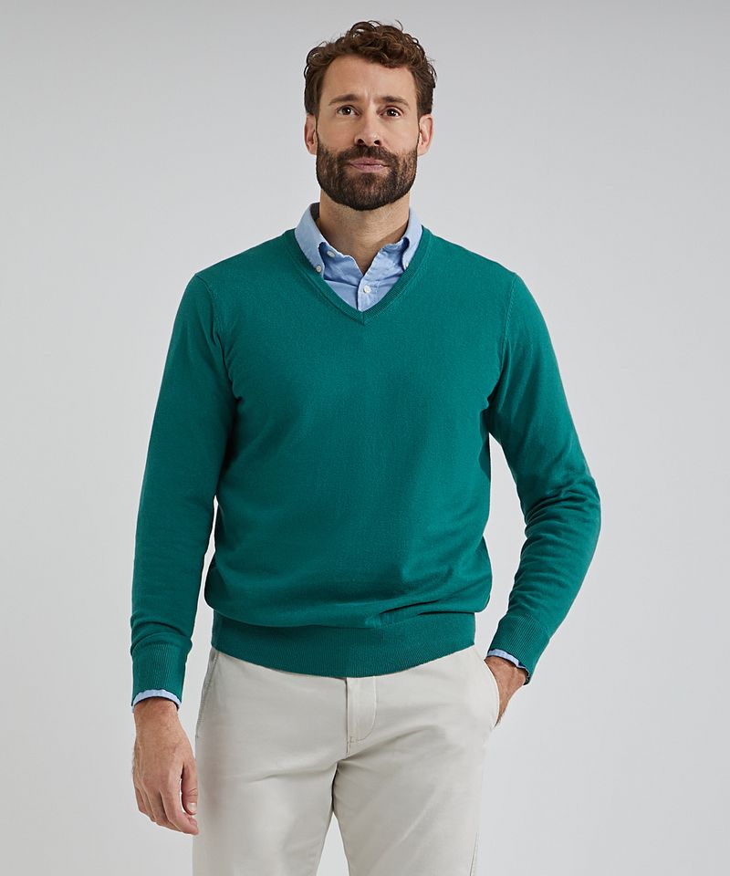 Steppin' Out Pullover Cotton Cashmere V-Ausschnitt Medium Grün - Größe XL günstig online kaufen