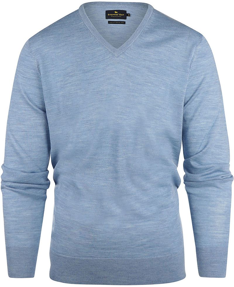 Steppin' Out Pullover Mit V-Ausschnitt Aus Merinowolle In Sky Blue - Größe 3XL
