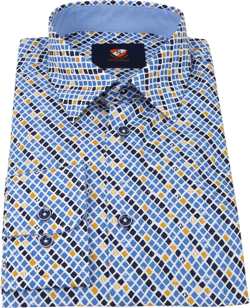Suitable Hemd Kariertes Blau Gelb - Größe 38 günstig online kaufen