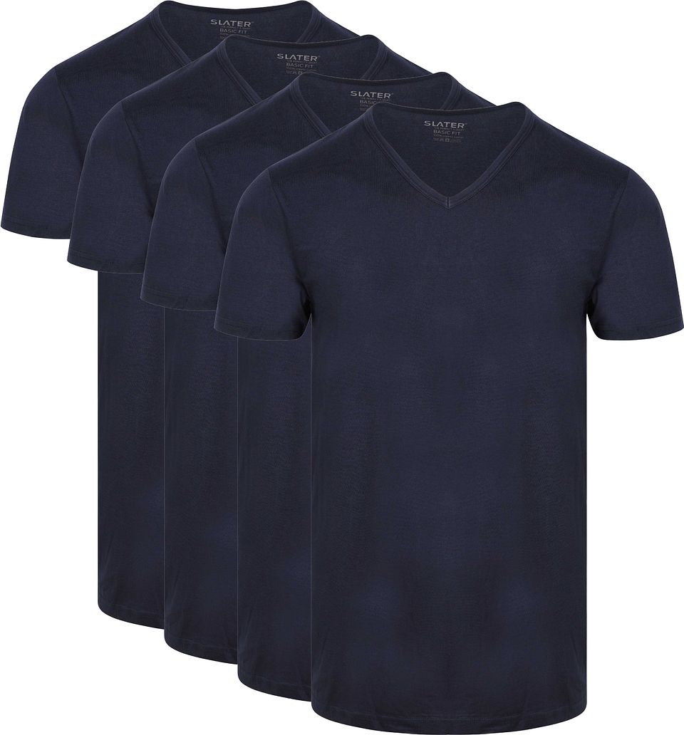 4-pack Basic Fit T-shirt V-hals Navy Mörkblå Blå Storlek