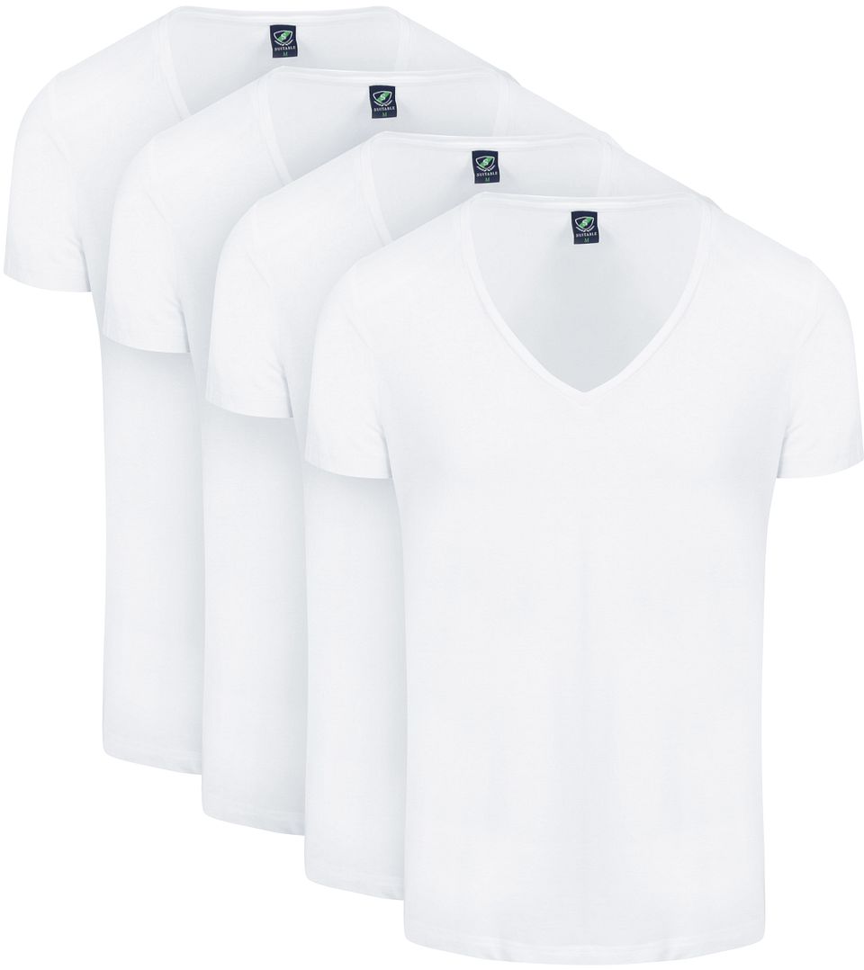 Vibamboru T-shirt Djup V-ringning 4-pack Vit Storlek