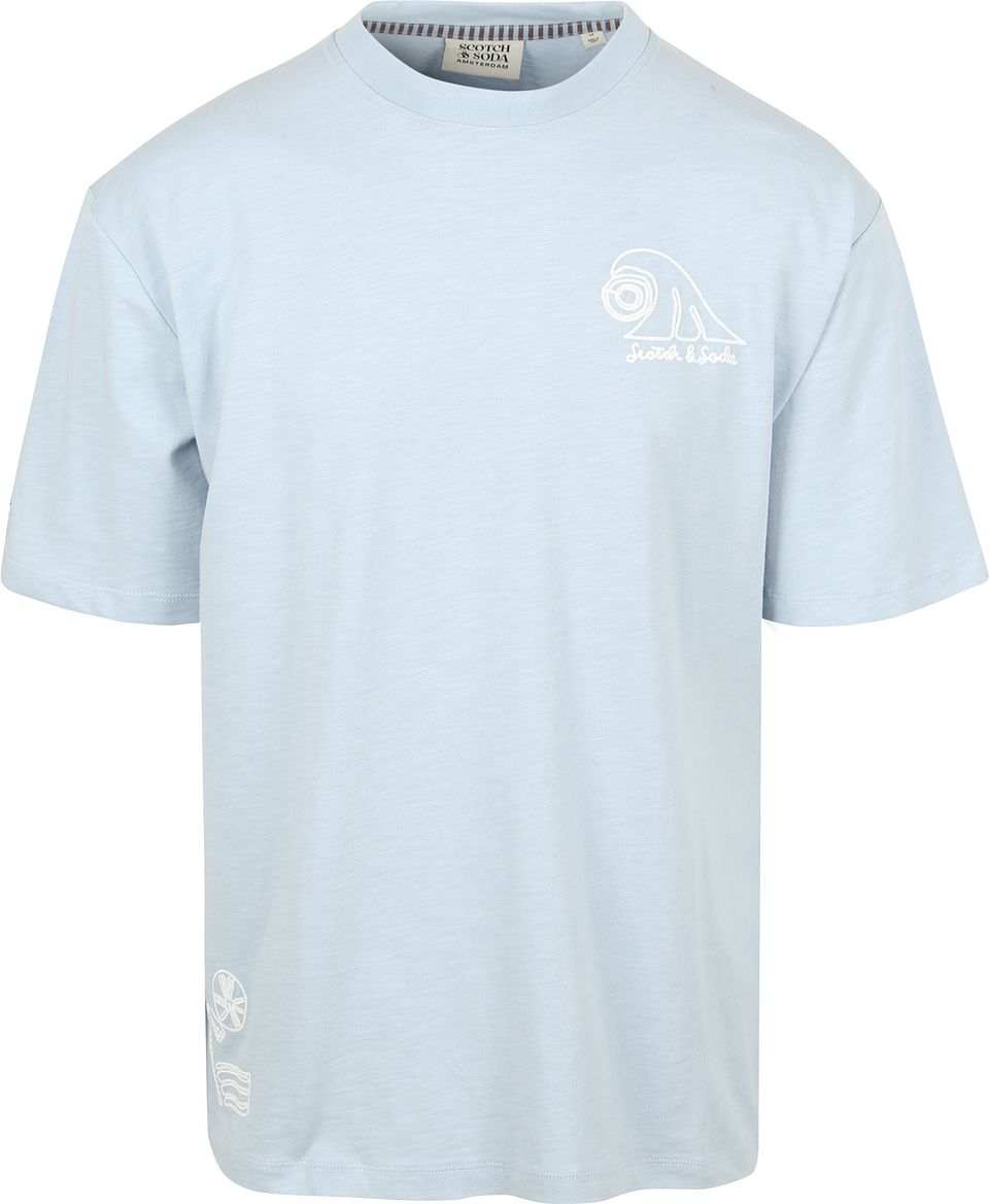 Slub Broderi T-shirt Ljusblå Blå Storlek