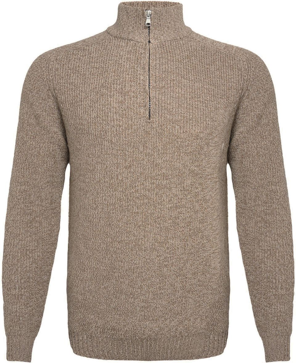 R2 Half Zip Heavyknit Pullover Merino Wool Light Brown 126.ZIP.003