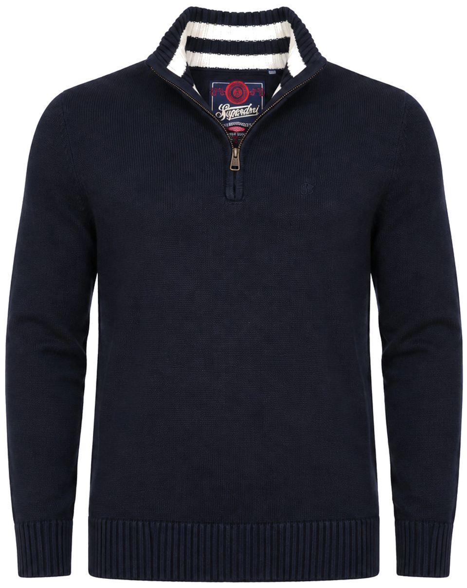 Knit Half Zip Cotton Jumper Navy Blå Mörkblå Storlek