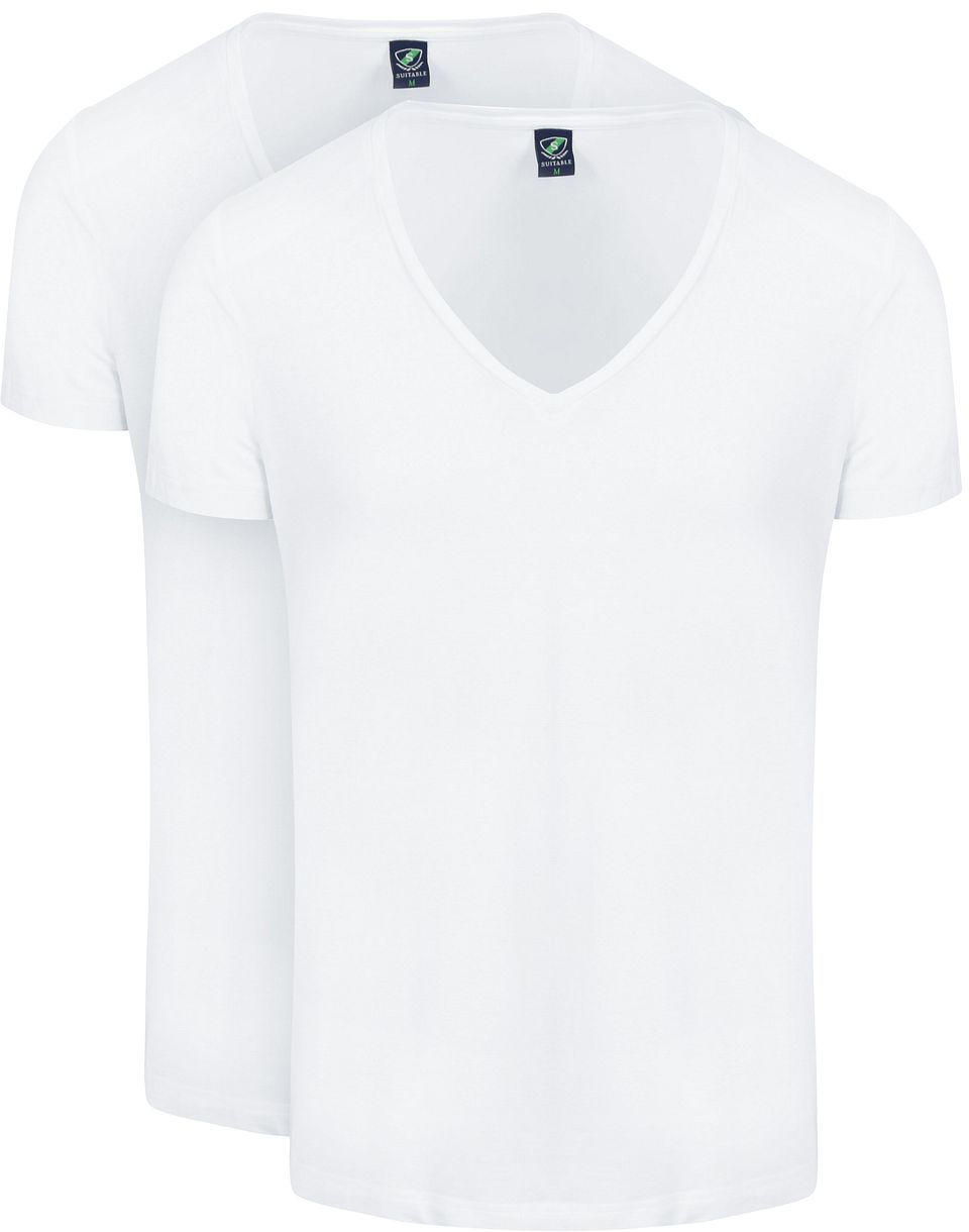 Vibamboru T-shirt Djup V-ringning 2-pack Vit Storlek