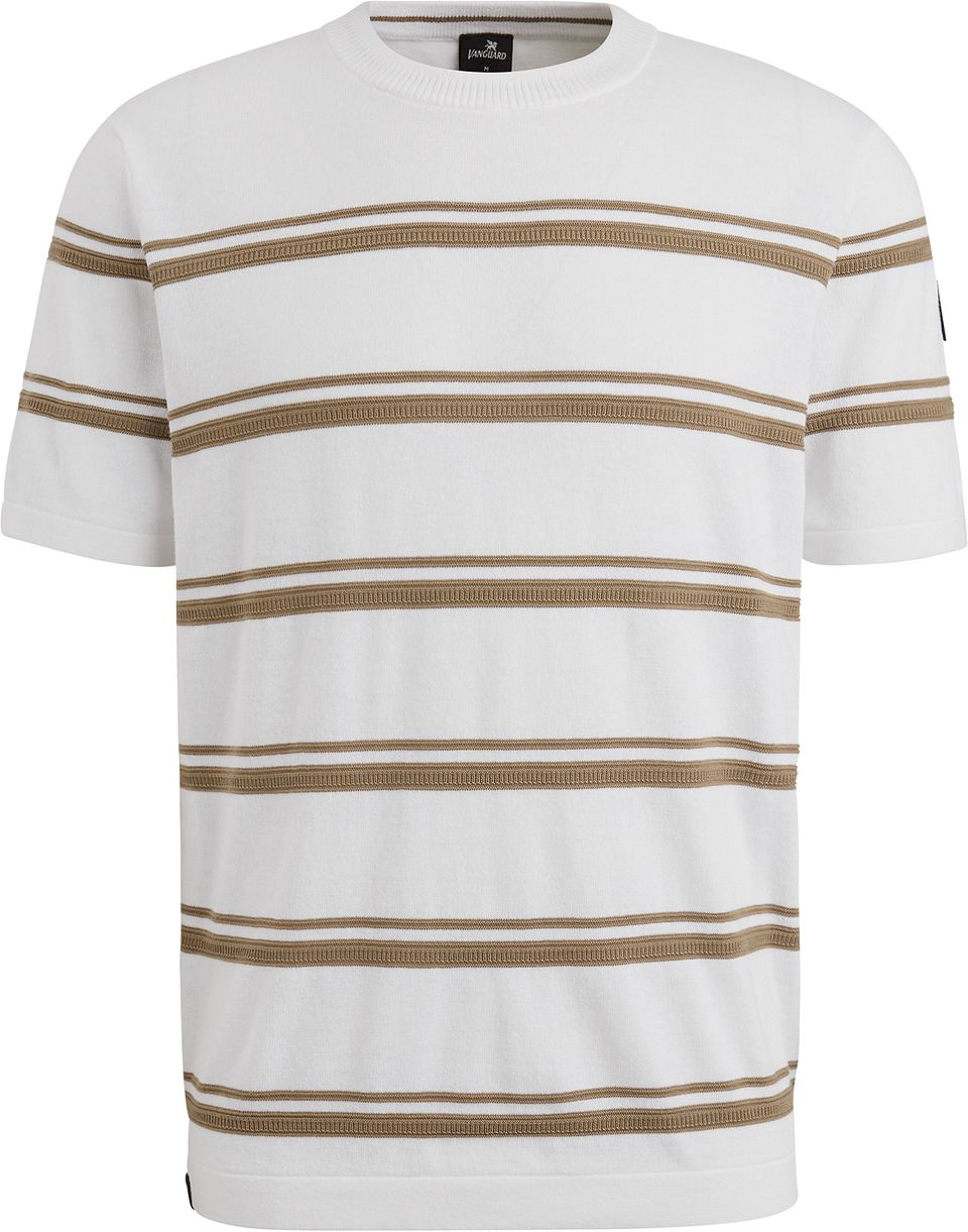 Stickad T-shirt Randig Off-White Beige Storlek