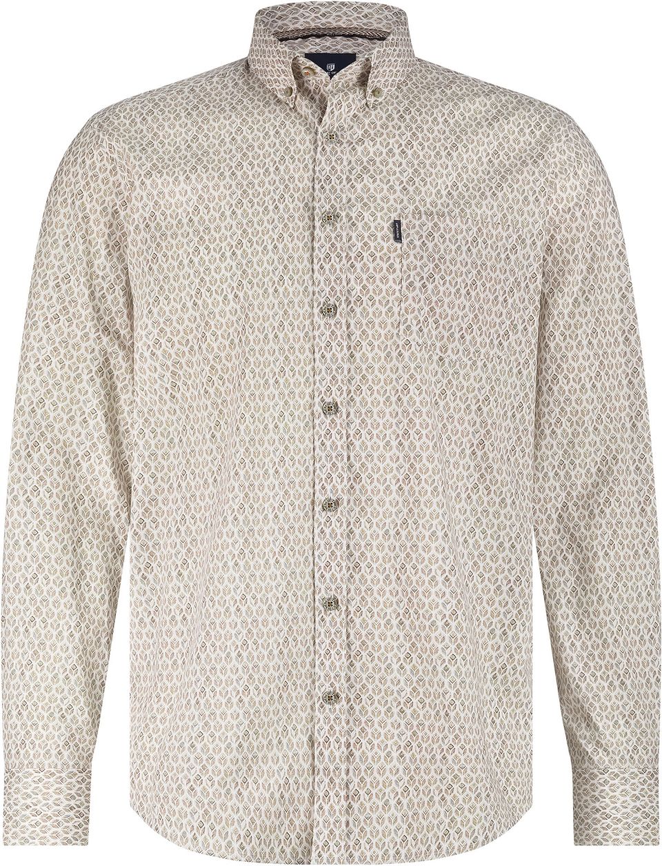 Poplinskjorta med Tryck Beige Grå Storlek