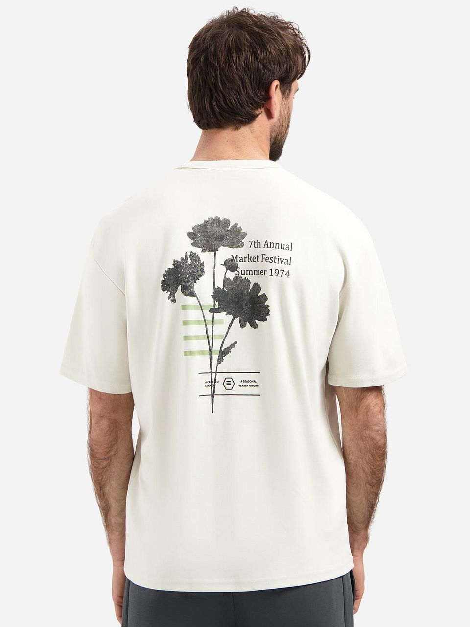 Heavy T-shirt med Tryck på Ryggen Råvit Off-White Vit Storlek