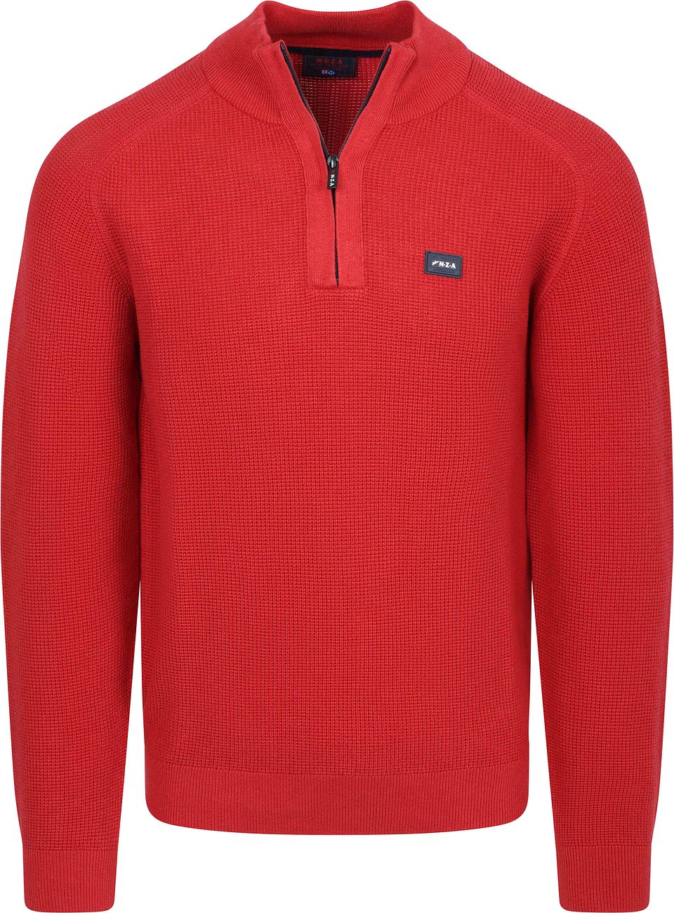 NZA Half Zip Slub Knit Melange Röd Storlek