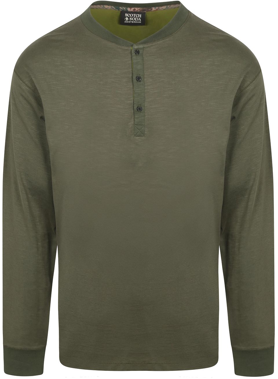 Långärmad Henley T-shirt Oliv Grön Storlek