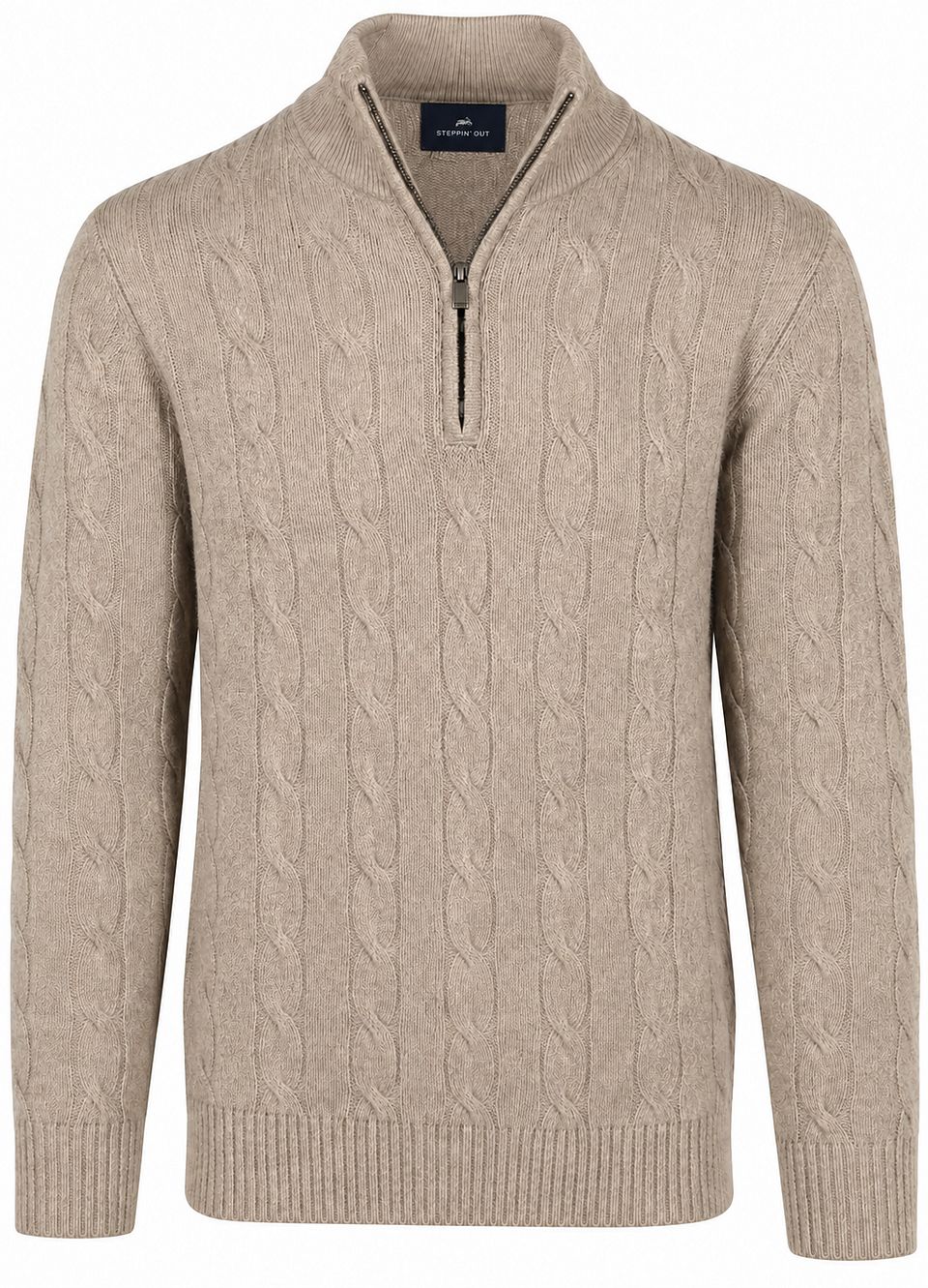 Lau Half Zip Merino Kabelstickad Beige Storlek