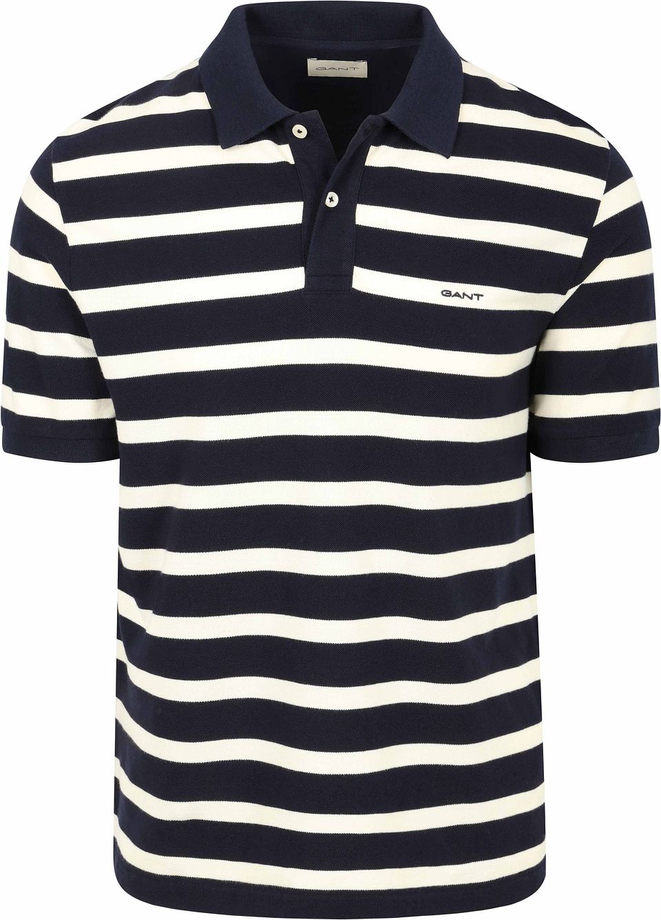 Poloshirt Stripe Navy Blå Mörkblå Vit