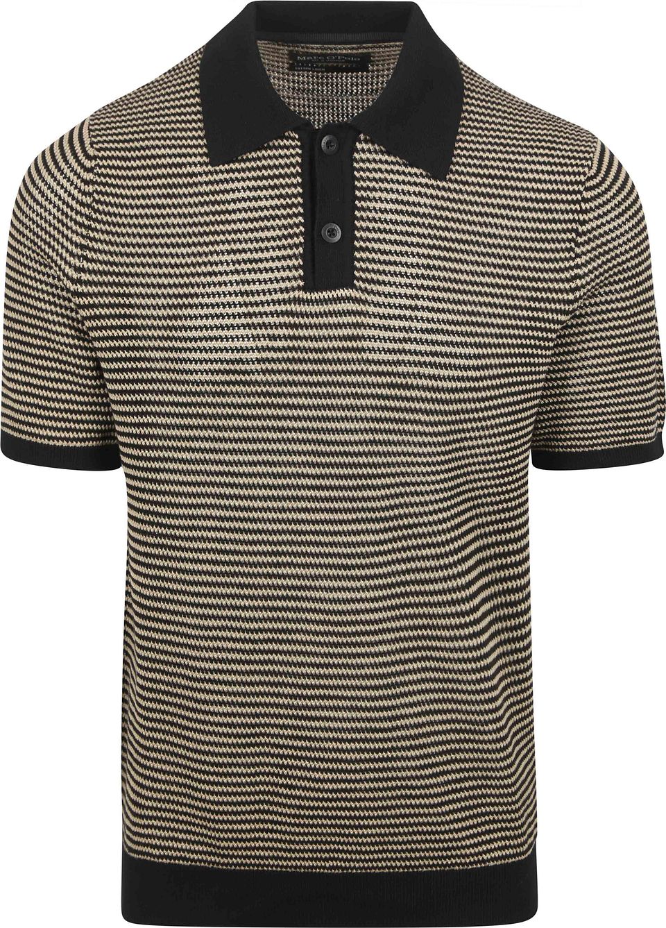 Stickad Pikétröja Randig Svart Beige Storlek