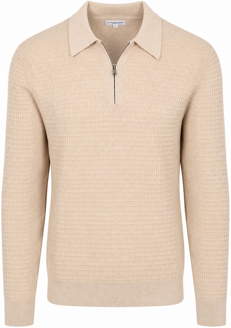 Half Zip Pikétröja Knitted Structure Sand Beige Off-White