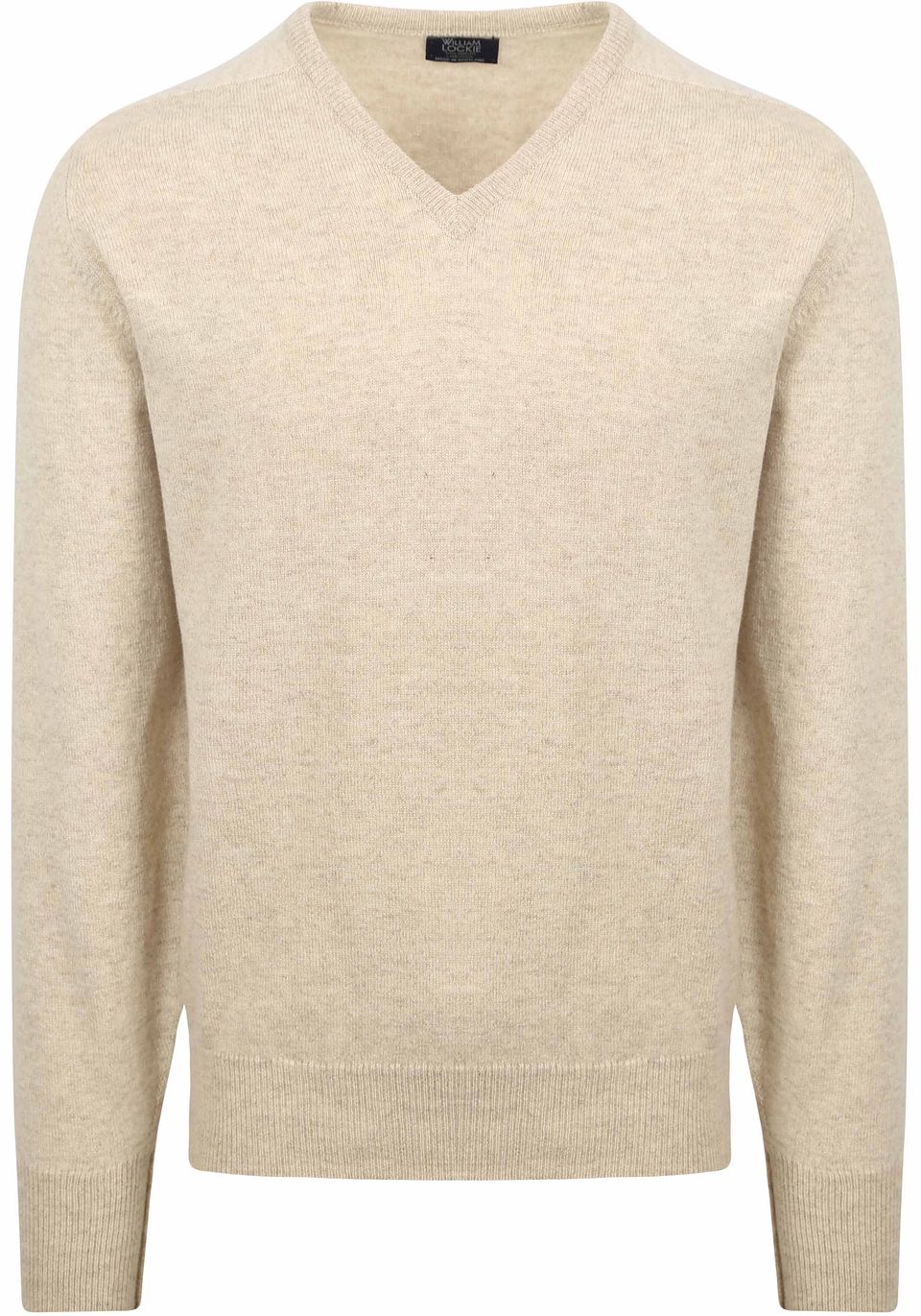 V-ringad tröja i lammull och linne i beige Beige Storlek